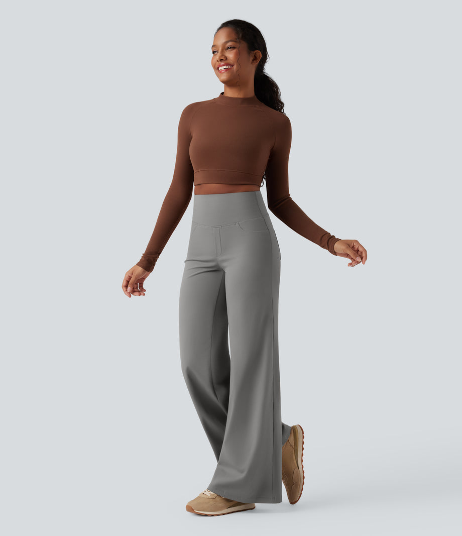 DayStretch High Waisted Tummy Control Wide Leg Baggy Yoga Pants with Pockets - Silent Storm