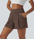 DayStretch High Waisted Work Baggy Shorts 4'' with Pockets - Chocolate Martini