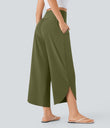 Breezeful™ High Waisted Tummy Control Split Hem Quick Dry Resort Pants with Pockets - Sphagnum