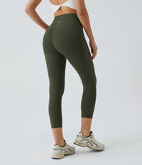 Halara UltraSculpt™ High Waisted Tummy Control Pocket Shaping Training Capri Leggings - Deep Woodland Green
