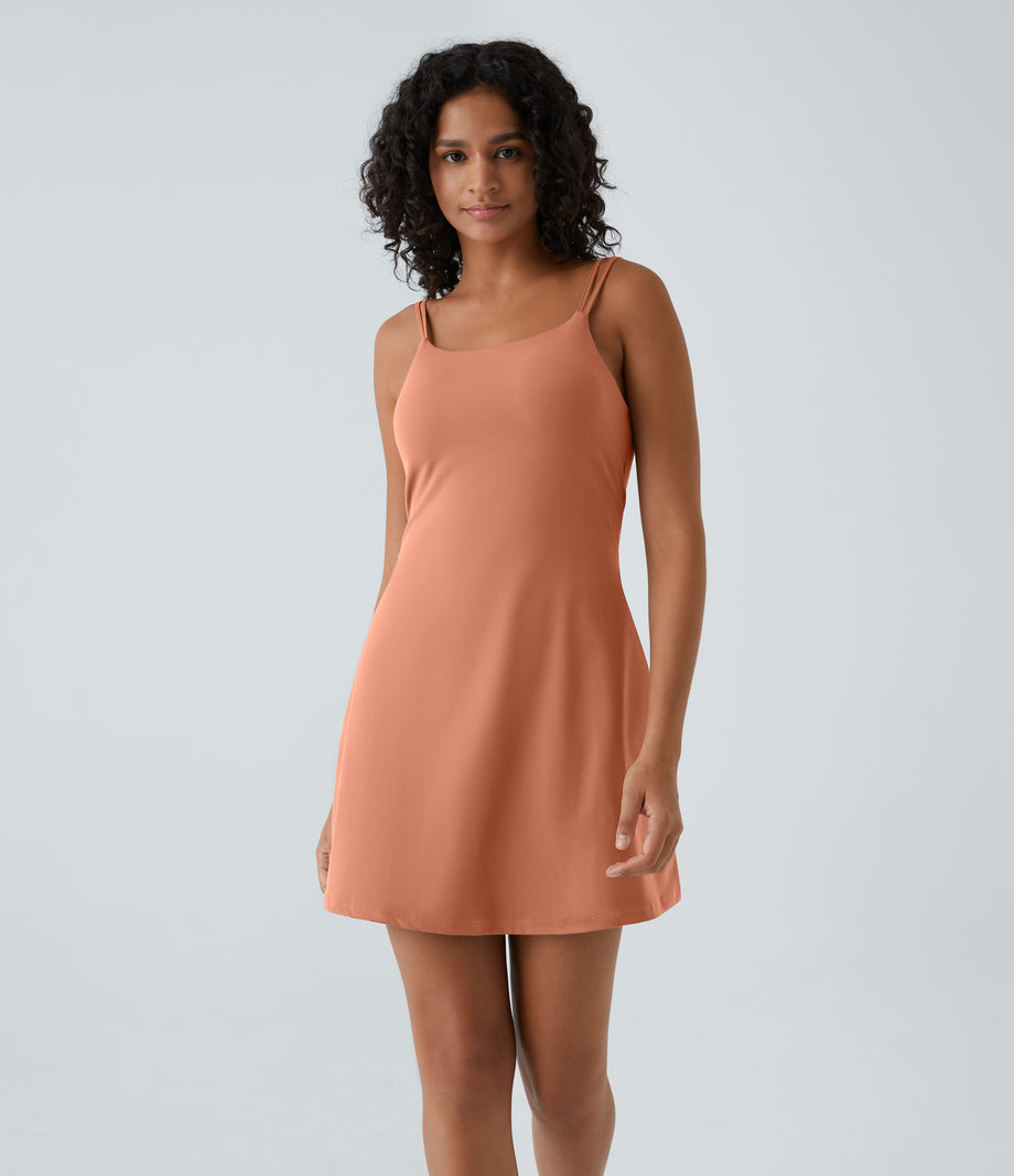 SoftlyZero™ Plush Double Straps 2-Piece Pocket Slip Dance Active Dress A-D Cups - Sun Baked