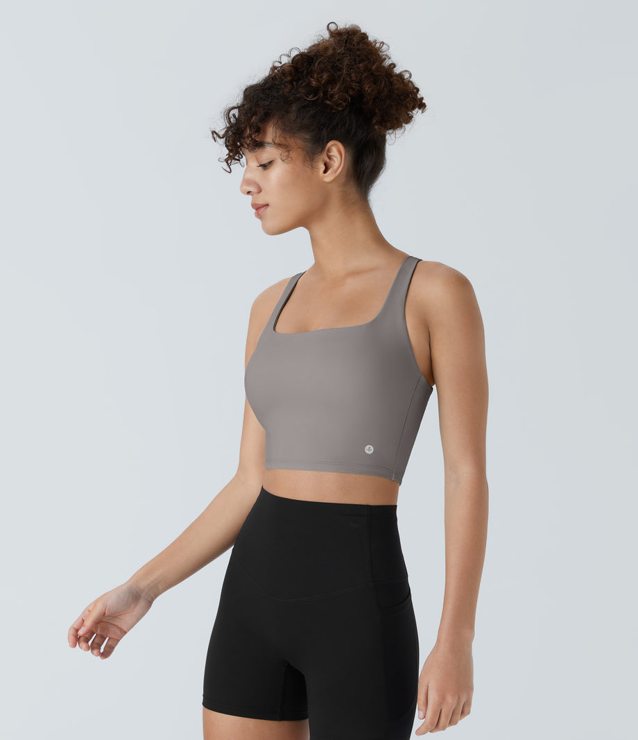 SoftlyZero™ Airy Square Neck Backless Crisscross Cropped Cool Touch Yoga Tank Top-UPF50+ - Gull