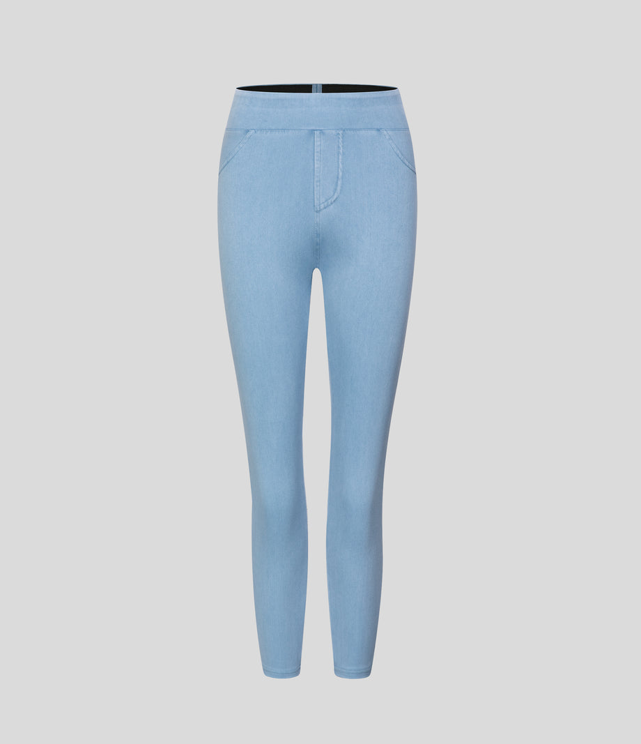 Halara Flex™ High Waisted Pocket Denim Capri Casual Leggings - Washed Denim Sunny Blue