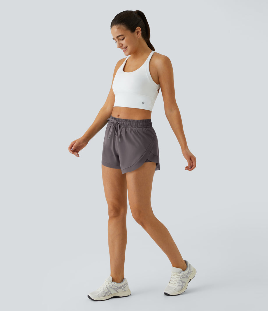 Mid Rise Drawstring Contrast Mesh 2-in-1 Flowy Running Shorts 3'' - Sparrow