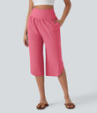 Breezeful™ High Waisted Tummy Control Hem Quick Dry Capri Pants with Pockets - Pink Lemonade