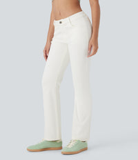 Halara Flex™ Low Rise Zipper Pockets Washed Casual Bootcut Jeans - Beige Denim