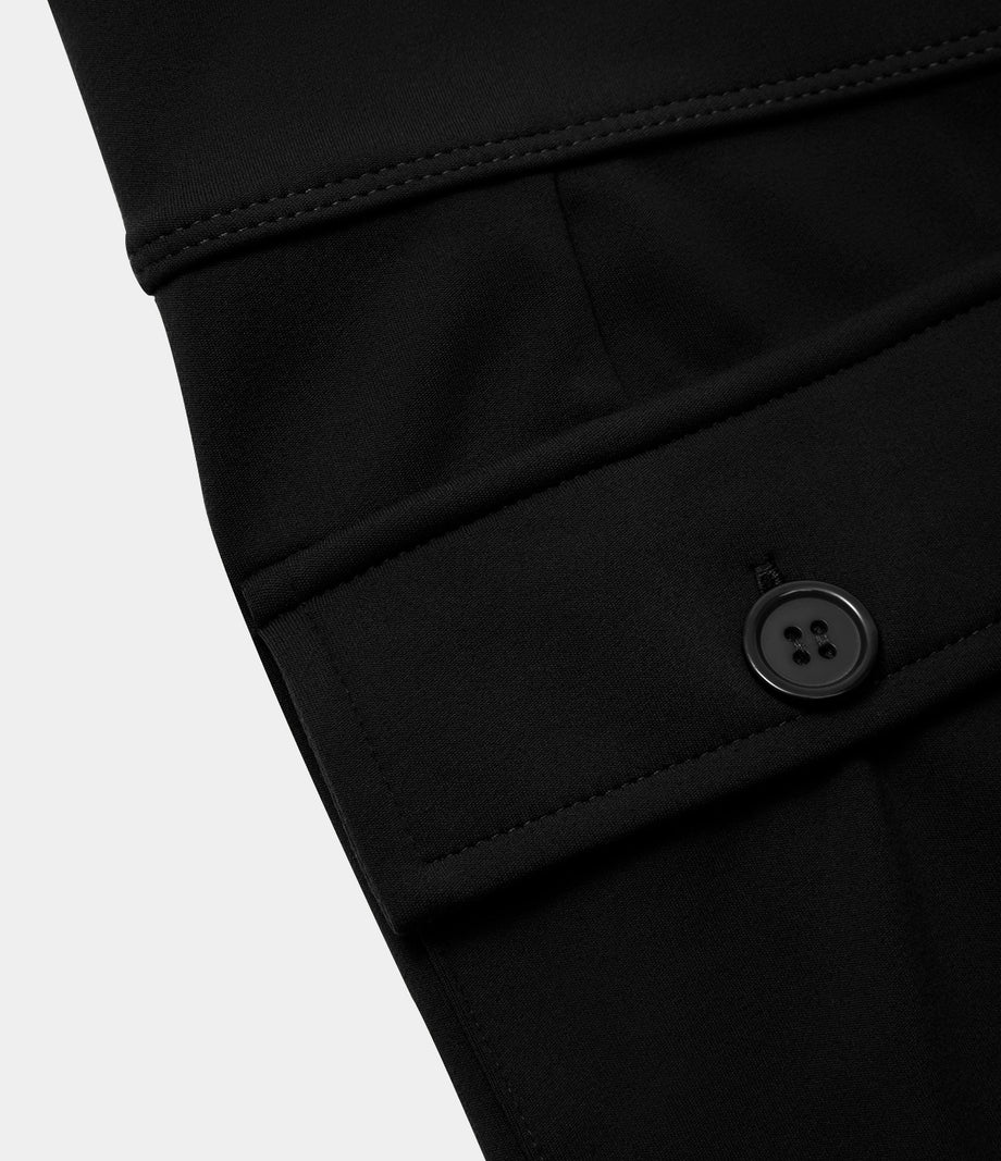 High Waisted Side Flap Pocket Flare Casual Cargo Pants - Black