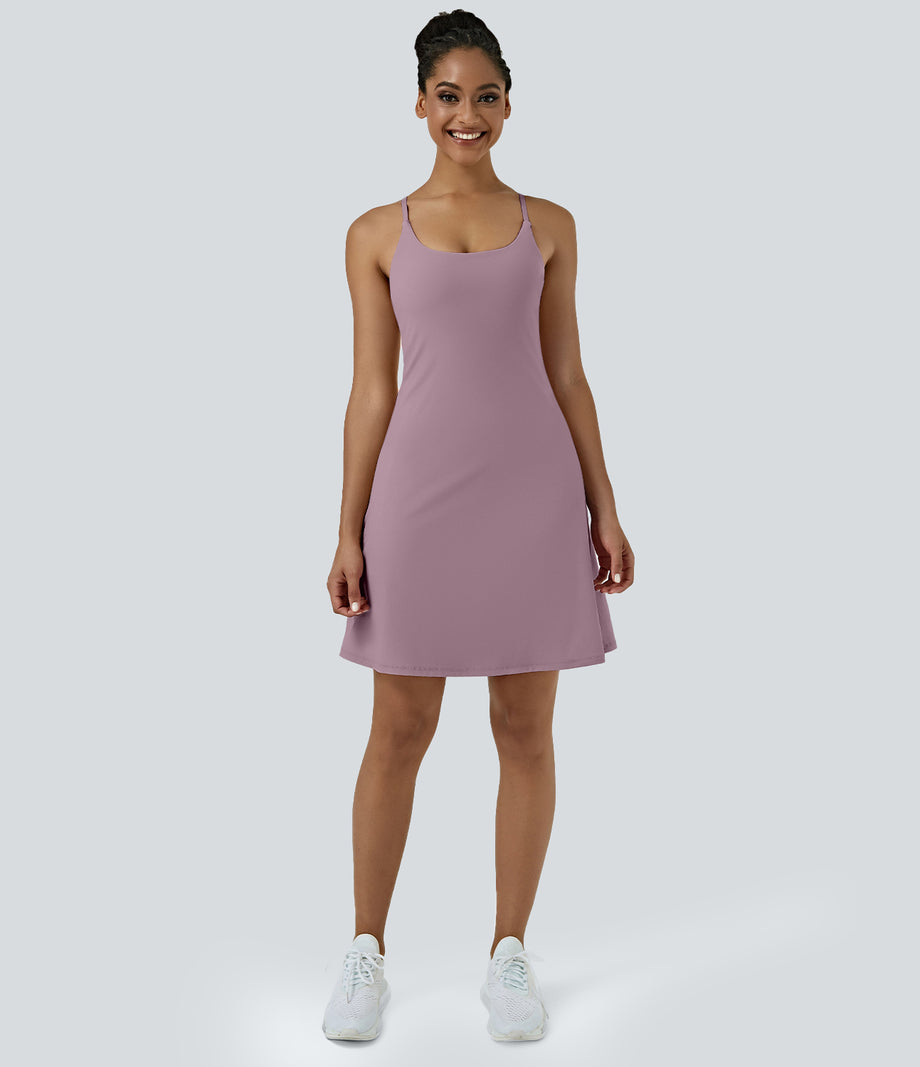 SoftlyZero™ Airy Cut Out 2-in-1 Pocket Cool Touch Longer Active Dress-UPF50+ - Elderberry