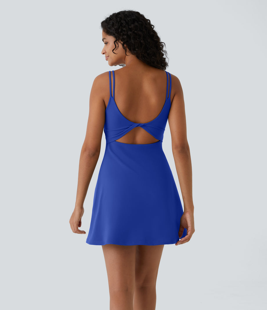SoftlyZero™ Plush Double Straps 2-Piece Pocket Slip Dance Active Dress A-D Cups - Lotus Blue