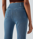 Halara Flex™ High Waisted Crossover Pocket Washed Casual Jeans - Tide Blue Denim