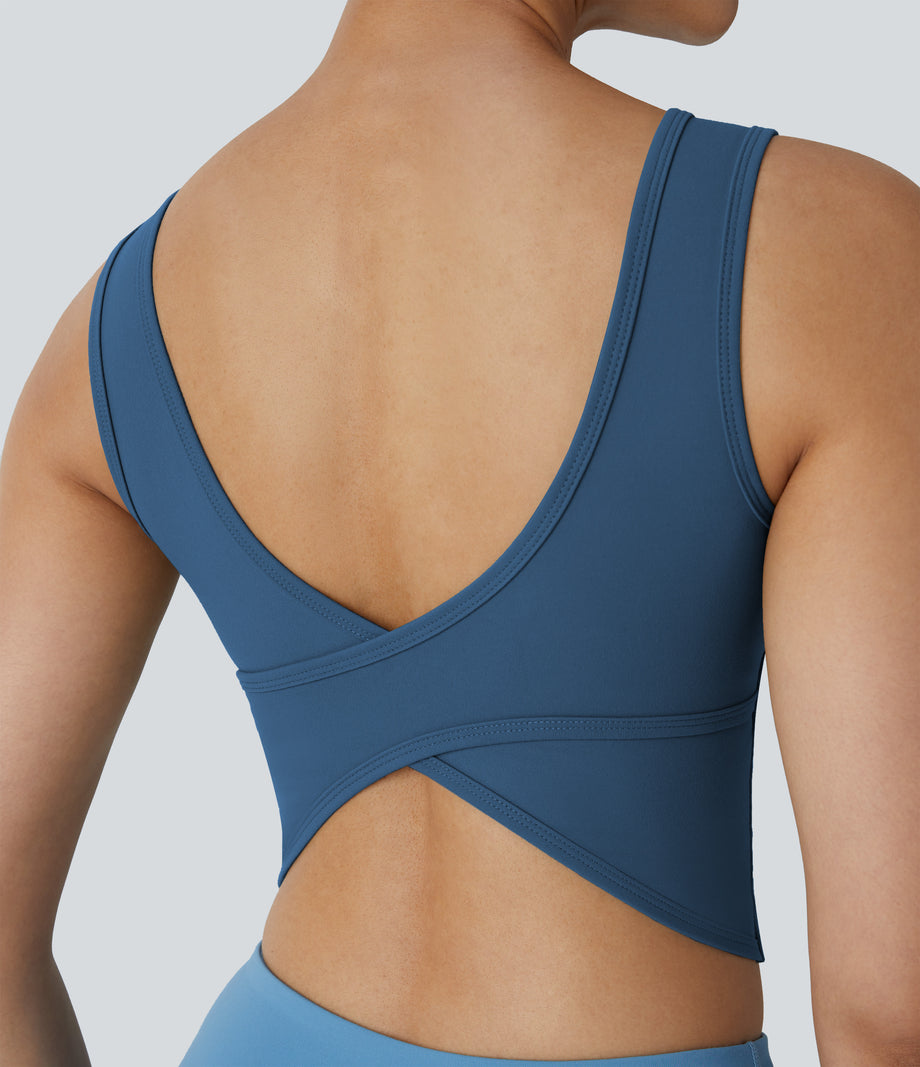 U Neck Crossover Barre Ballet Dance Tank Top A-D Cups - Electric Blue