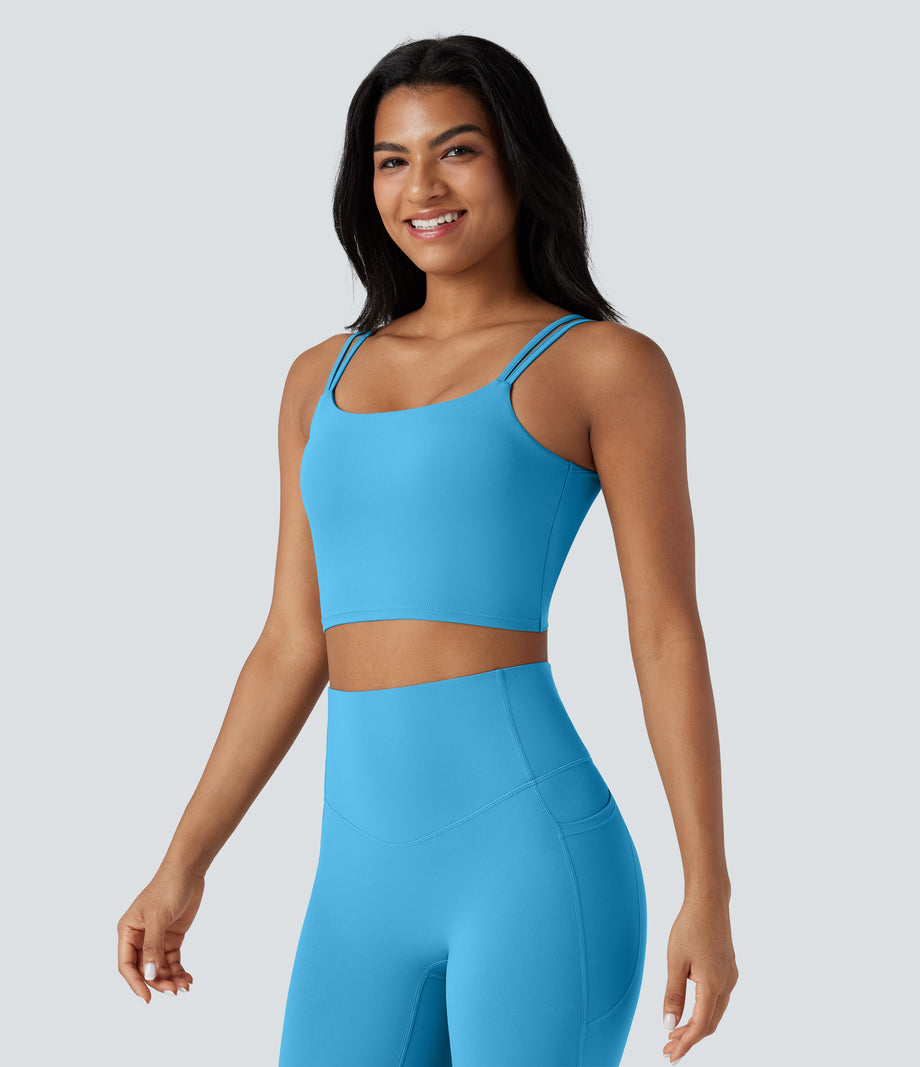 Halara UltraSculpt™ Double Straps Twisted Backless Cropped Yoga Tank Top - Swim Cap