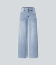 Halara Flex™ Low Rise Zipper Pockets Washed Baggy Wide Leg Casual Jeans - Light Azure Denim
