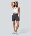 Halara UltraSculpt™ High Waisted Tummy Control Pocket Shaping Training Biker Shorts 7'' - Silent Blue