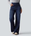 Halara Flex™ High Waisted Stripe Wide Leg Flowy Washed Casual Jeans with Pockets - Inkling  Blue Denim