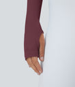Ribbed Halter Strap Thumb Hole Cropped Yoga Sports Top - Maroon Banner