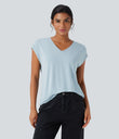 V Neck Short Sleeve Casual T-Shirt - Baby Blue