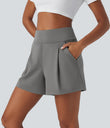 DayStretch High Waisted Work Baggy Shorts 4'' with Pockets - Silent Storm