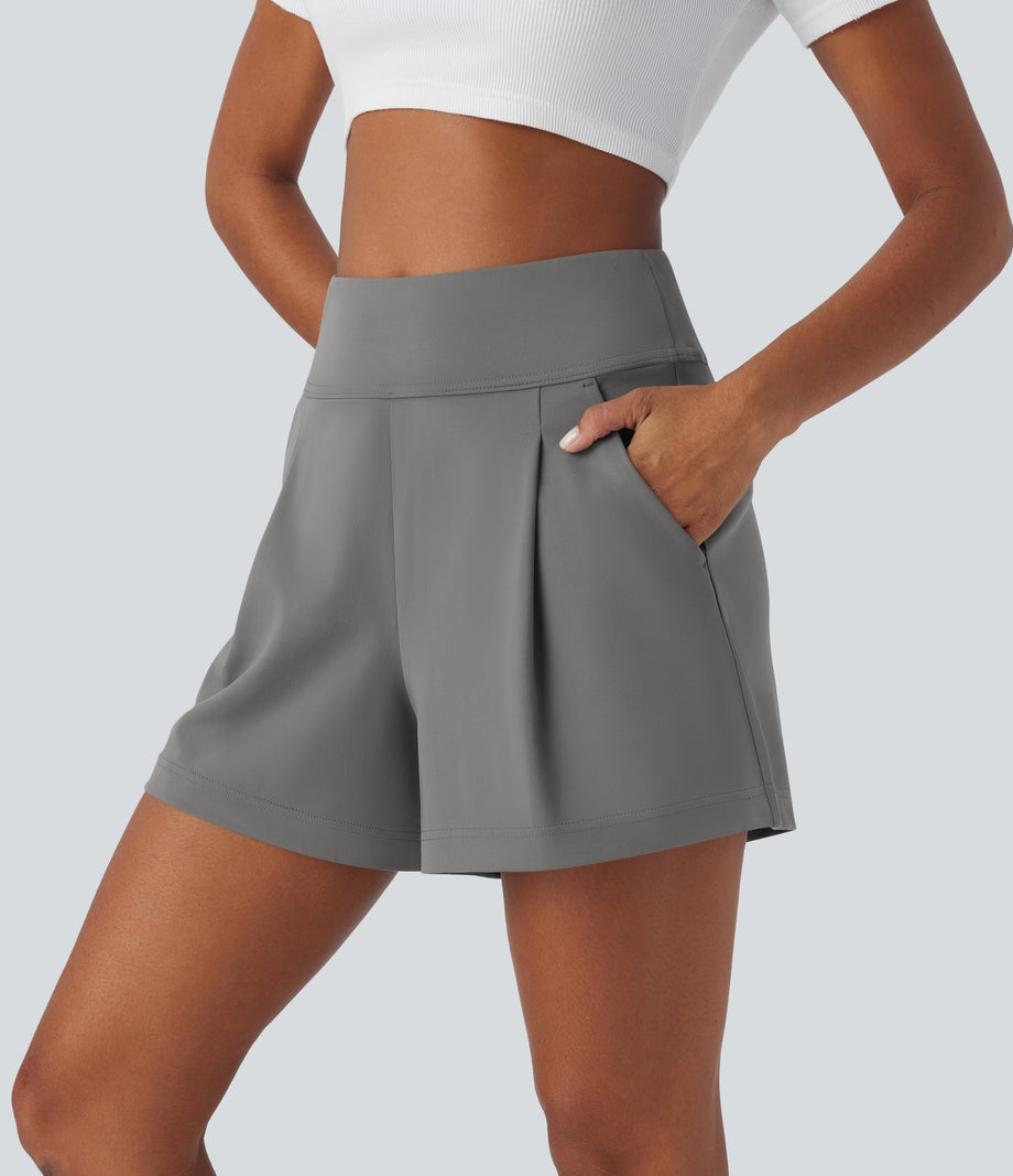 DayStretch High Waisted Work Baggy Shorts 4'' with Pockets - Silent Storm