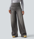 Halara Flex™ High Waisted Stripe Wide Leg Flowy Washed Casual Jeans with Pockets - Iron Gate Denim