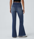 Halara Flex™ High Waisted Crossover Pocket Washed Casual Flare Jeans - Royal Blue Denim