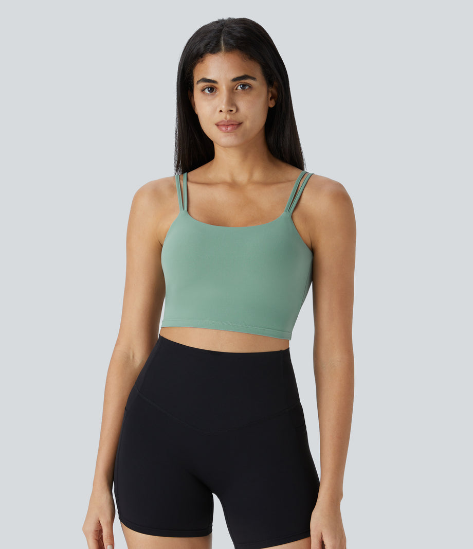 Double Straps Cropped Yoga Tank Top - Hedge Green