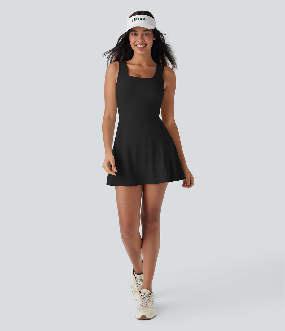 SoftlyZero™ Airy U Neck 2-in-1 Pocket Mini Cool Touch Dance Active Dress-Easy Peezy - Black