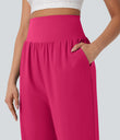 Breezeful™ High Waisted Tummy Control Hem Quick Dry Capri Pants with Pockets - Bright Rose