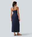 Halter Tie Back Maxi Dress with Pockets - Naval Academy