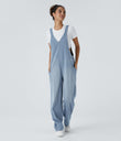 Halara Flex™ V Neck Pocket Washed Denim Casual Overalls - Powder Blue Denim