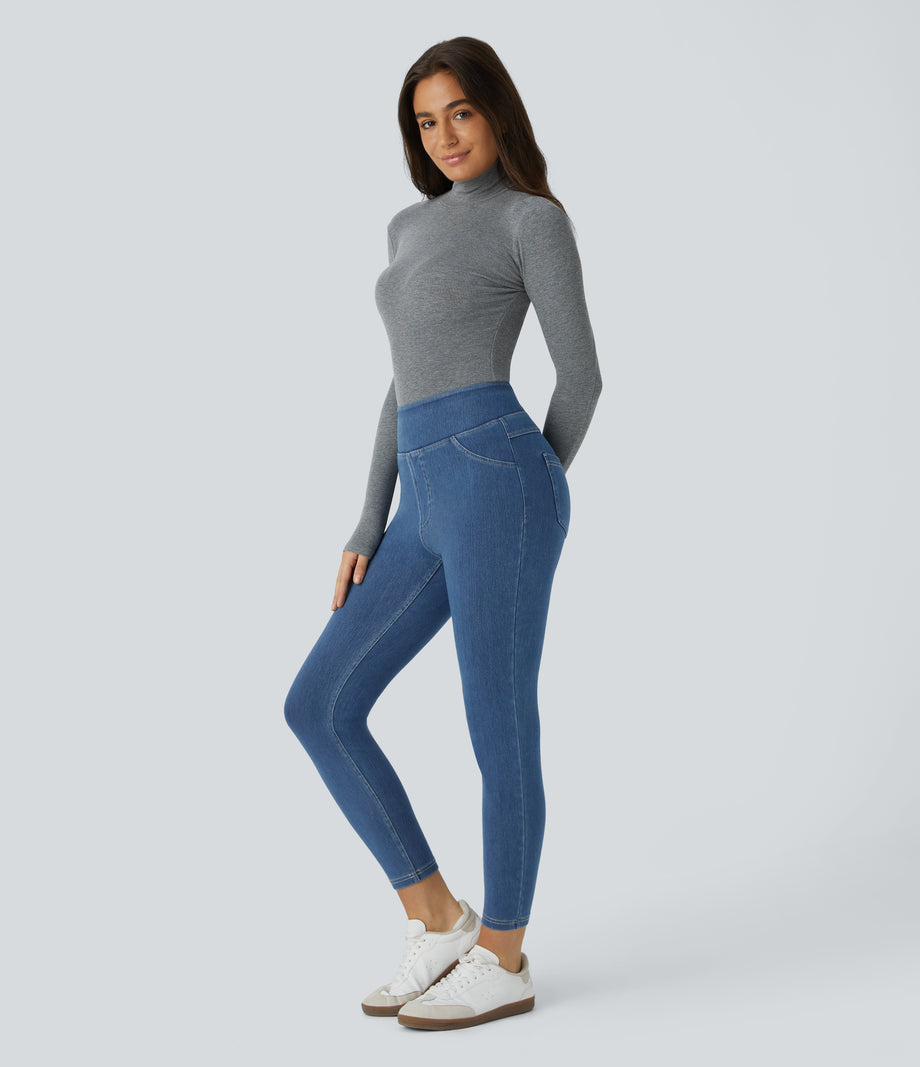 Halara Flex™ High Waisted Pocket Denim Casual Leggings - Denim Dark Blue
