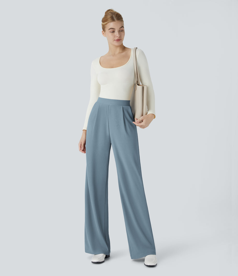 Halara Flex™ High Waisted Body Sculpt Waist-Slimming Pocket Wide Leg Micro Waffle Work Pants - Mountain Spring