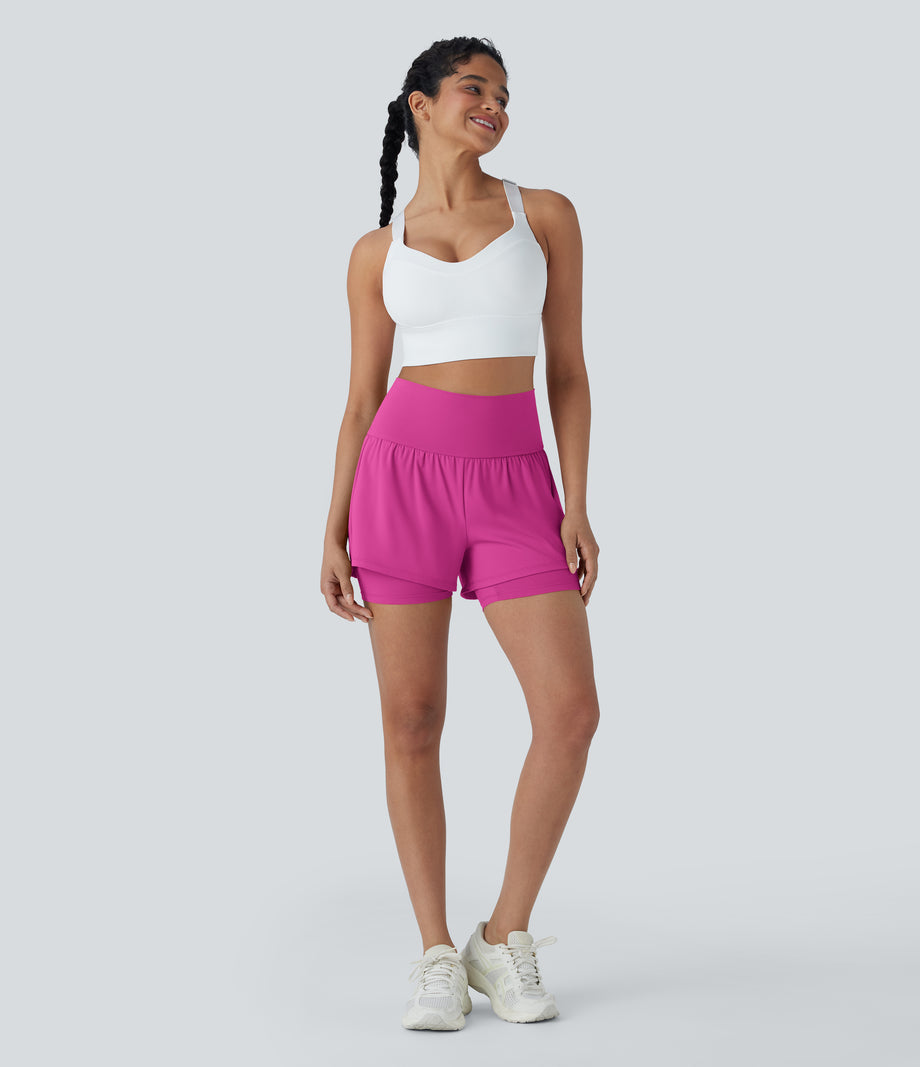 SoftlyZero™ Airy Super High Waisted 2-in-1 Cool Touch Yoga Shorts 5'' with Pockets - Fuchsia Fedora