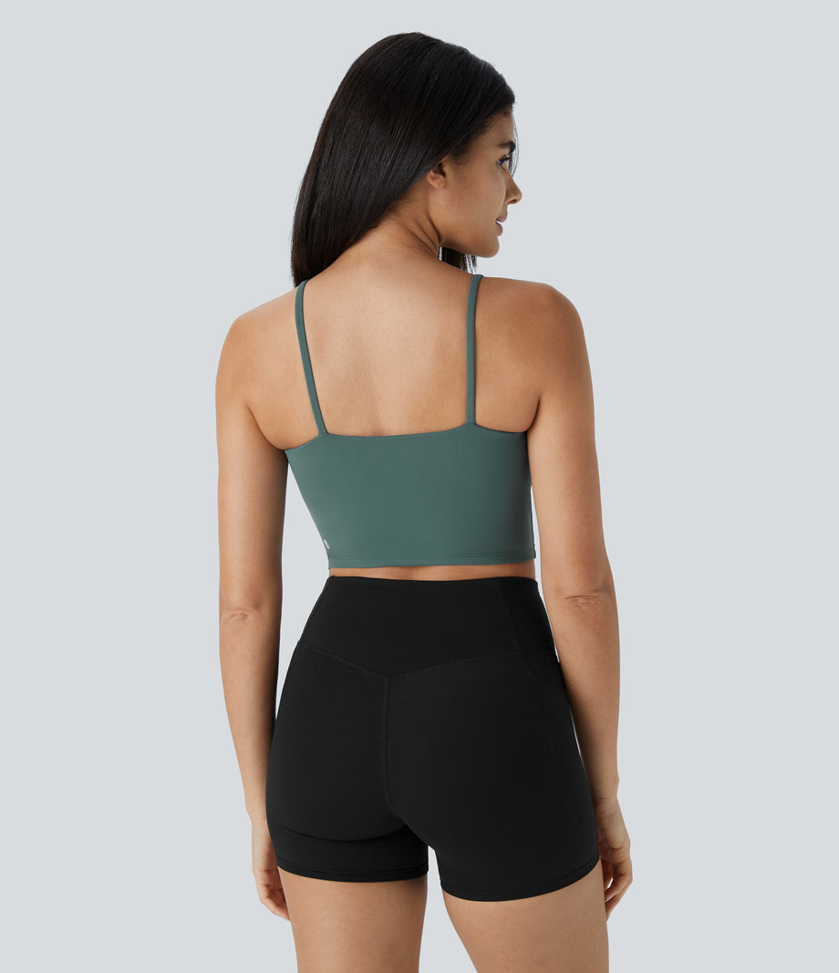 Basic Padded Workout Cropped Low Support Tank Top A-D Cups - Blue Spruce