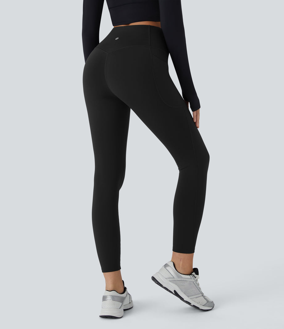 SoftlyZero™ Plush Thermal High Waisted Tummy Control Pocket Workout Leggings - Black