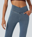 Halara Flex™ High Waisted Crossover Pocket Washed Casual Jeans - Tide Blue Denim