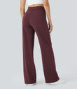 DayStretch High Waisted Pockets Straight Leg Casual Pants - Red Mahogany
