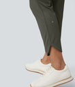 Mid Rise Drawstring Curved Hem Quick Dry Golf Tapered Pants with Pockets-UPF40+ - Forest Night