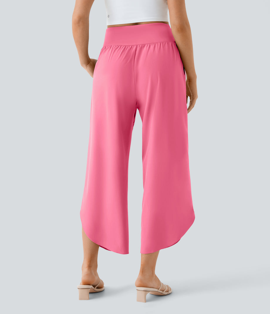 Breezeful™ High Waisted Crossover Quick Dry Resort Pants with Pockets - Pink Lemonade