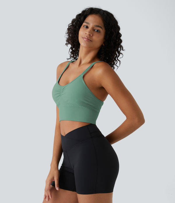 OneForm Seamless Flow Low Support Ruched Double Straps Sports Bra A-D Cups - Granite Green
