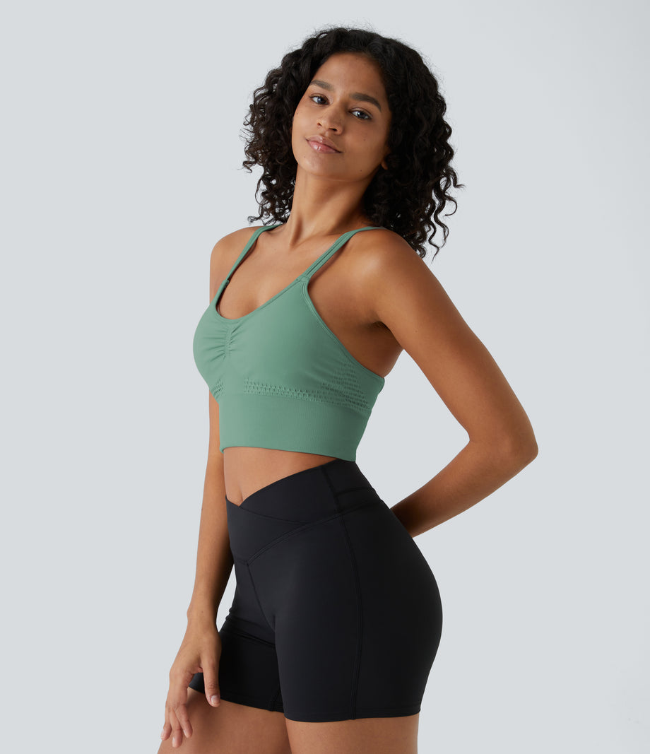 OneForm Seamless Flow Low Support Ruched Double Straps Sports Bra A-D Cups - Granite Green