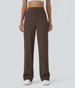 DayStretch High Waisted Pockets Straight Leg Casual Pants - Chocolate Martini