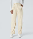 Mid Rise Zipper Pocket Corduroy Casual Pants - White Swan