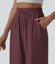 High Waisted Drawstring Wide Leg Casual Linen-Blend Pants with Pockets - Hortensia