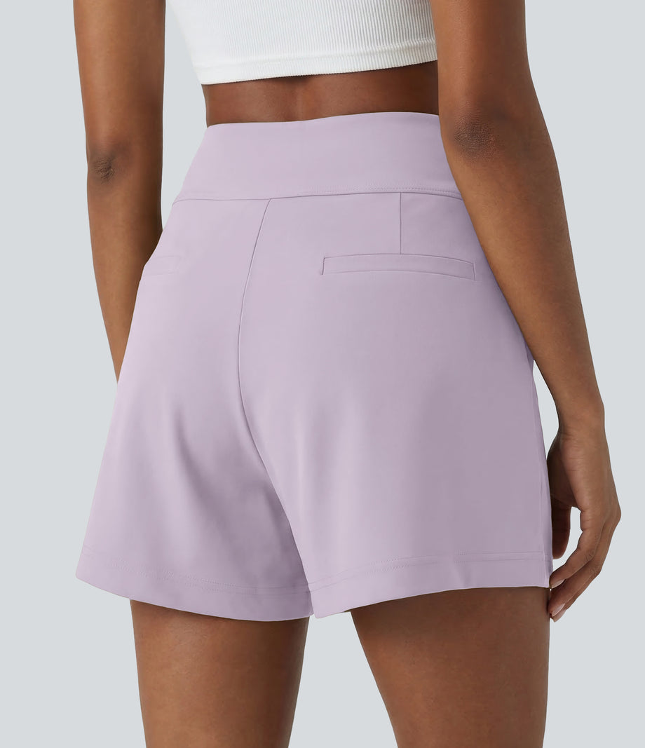 DayStretch High Waisted Work Baggy Shorts 4'' with Pockets - Orchid Hush