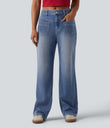 Halara Flex™ Mid Rise Straight Leg Casual Jeans with Pockets - Powder Blue Denim