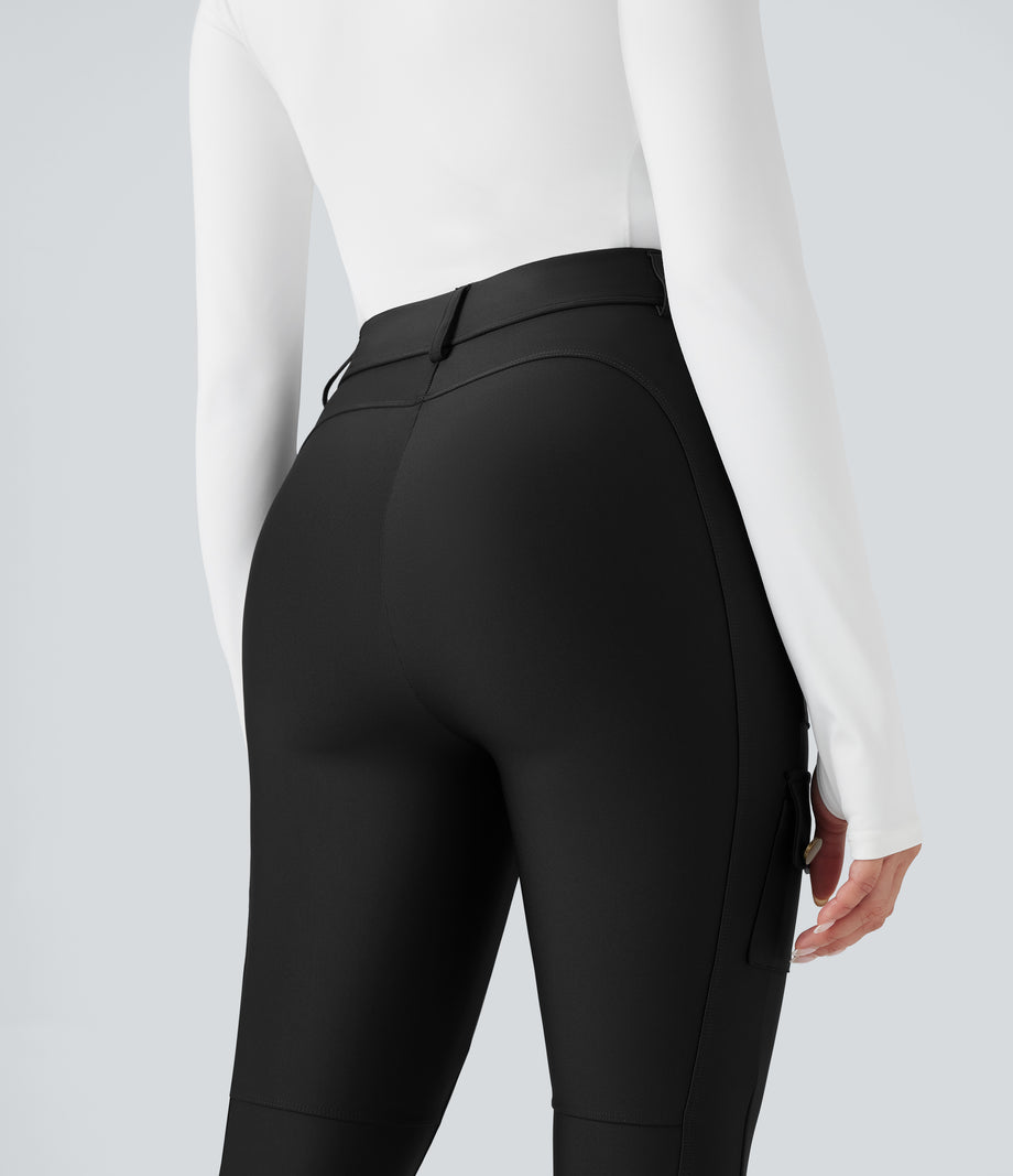 High Waisted Sheen 7/8 Leggings with Pockets - Black