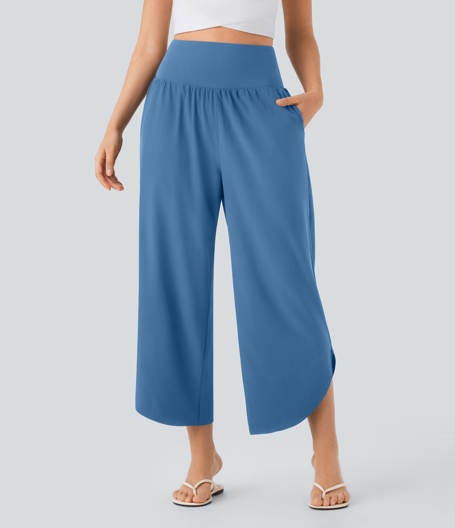 Breezeful™ High Waisted Tummy Control Split Hem Quick Dry Resort Pants with Pockets - Pacific Coast