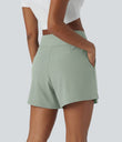 DayStretch High Waisted Work Baggy Shorts 4'' with Pockets - Sea Foam