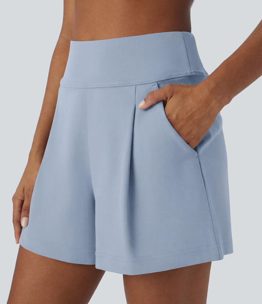 DayStretch High Waisted Work Baggy Shorts 4'' with Pockets - Baby Blue